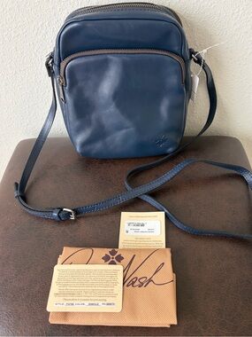 Patricia Nash Vintage Distress Camini Leather Phone Crossbody Bag Denim Blue NWT